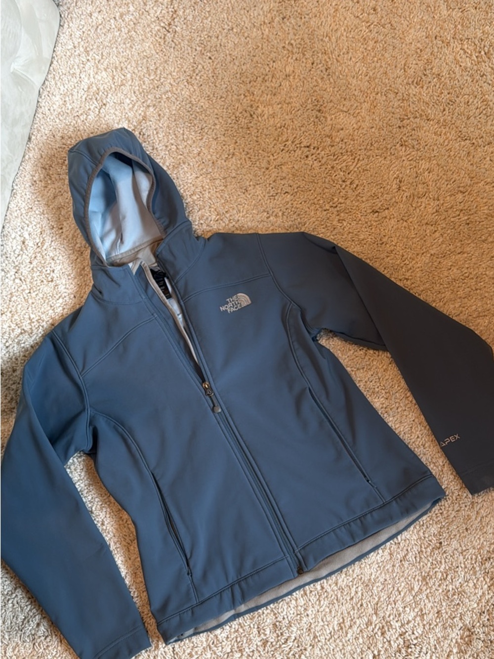 The North Face Slate Blue Hooded Softshell Jacket fleece medium zip pocket